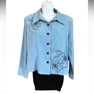 Vintage Karin Steven’s Blue Floral Embroidered Women's Blazer Jacket Size 10P